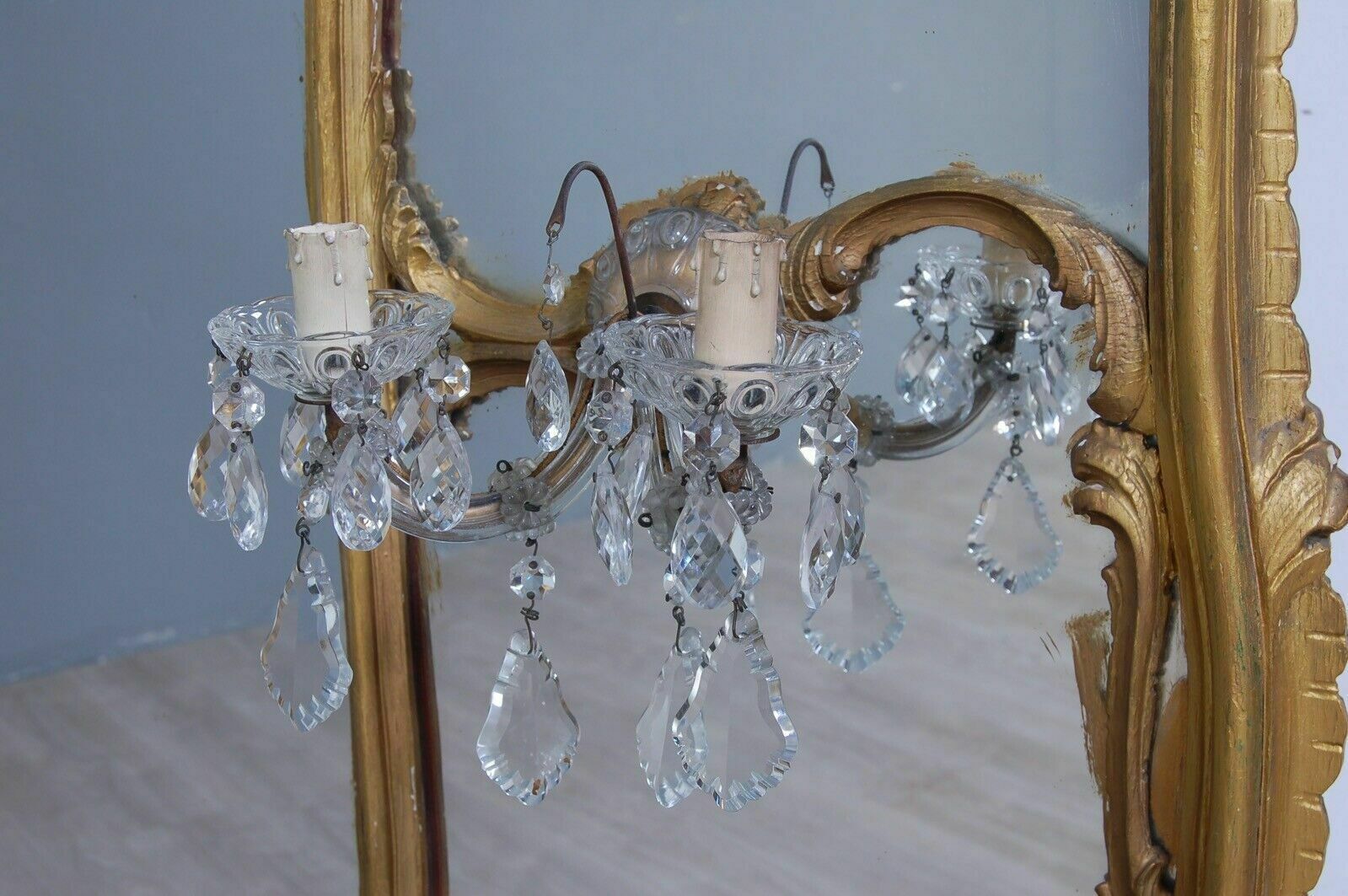 Baroque Dressing Table Suspended Console Large Mirror Gold Frame Applique Drops photo 474.0