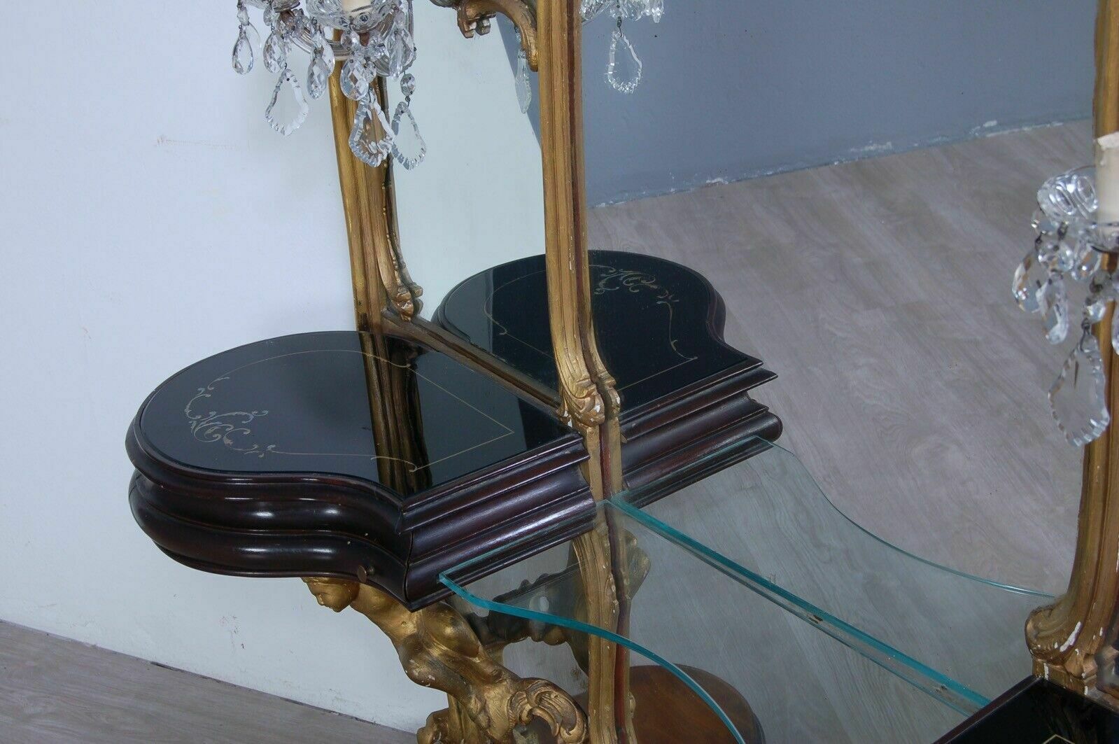 Baroque Dressing Table Suspended Console Large Mirror Gold Frame Applique Drops photo vinterior