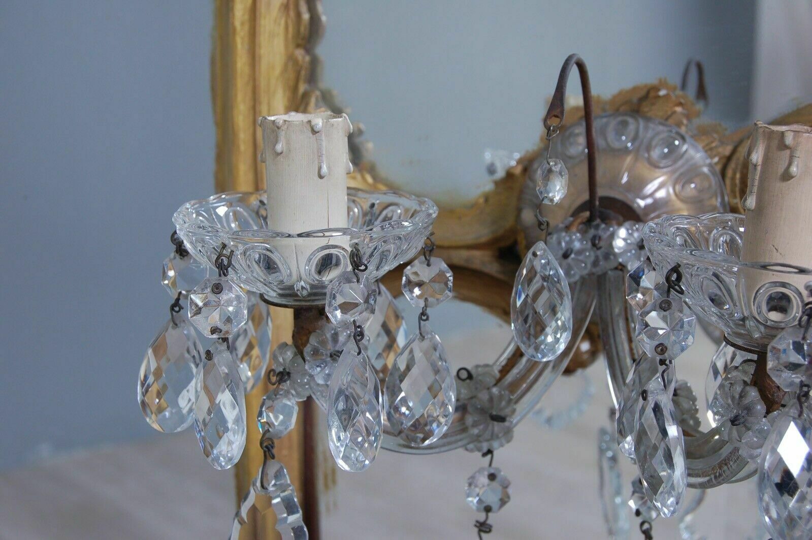 Baroque Dressing Table Suspended Console Large Mirror Gold Frame Applique Drops photo vintage