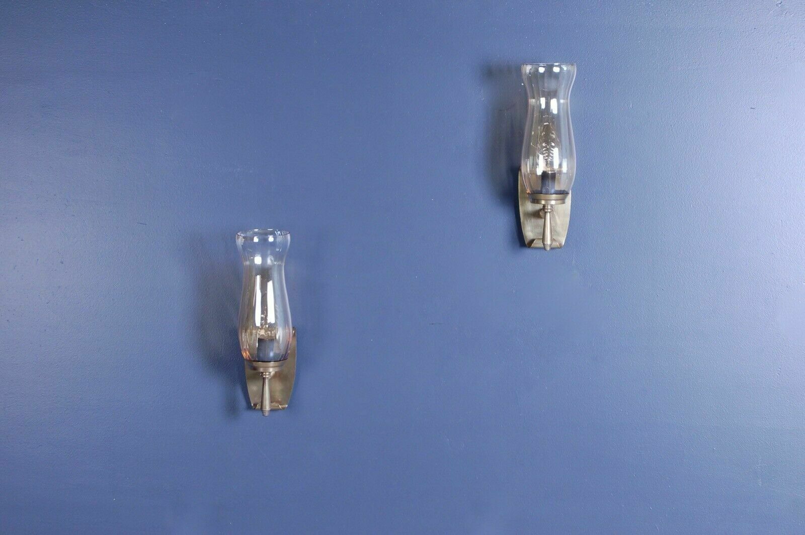 Pair Of Sconces In Brass And Blown Glass, Curl Design From The 1940s photo for sale