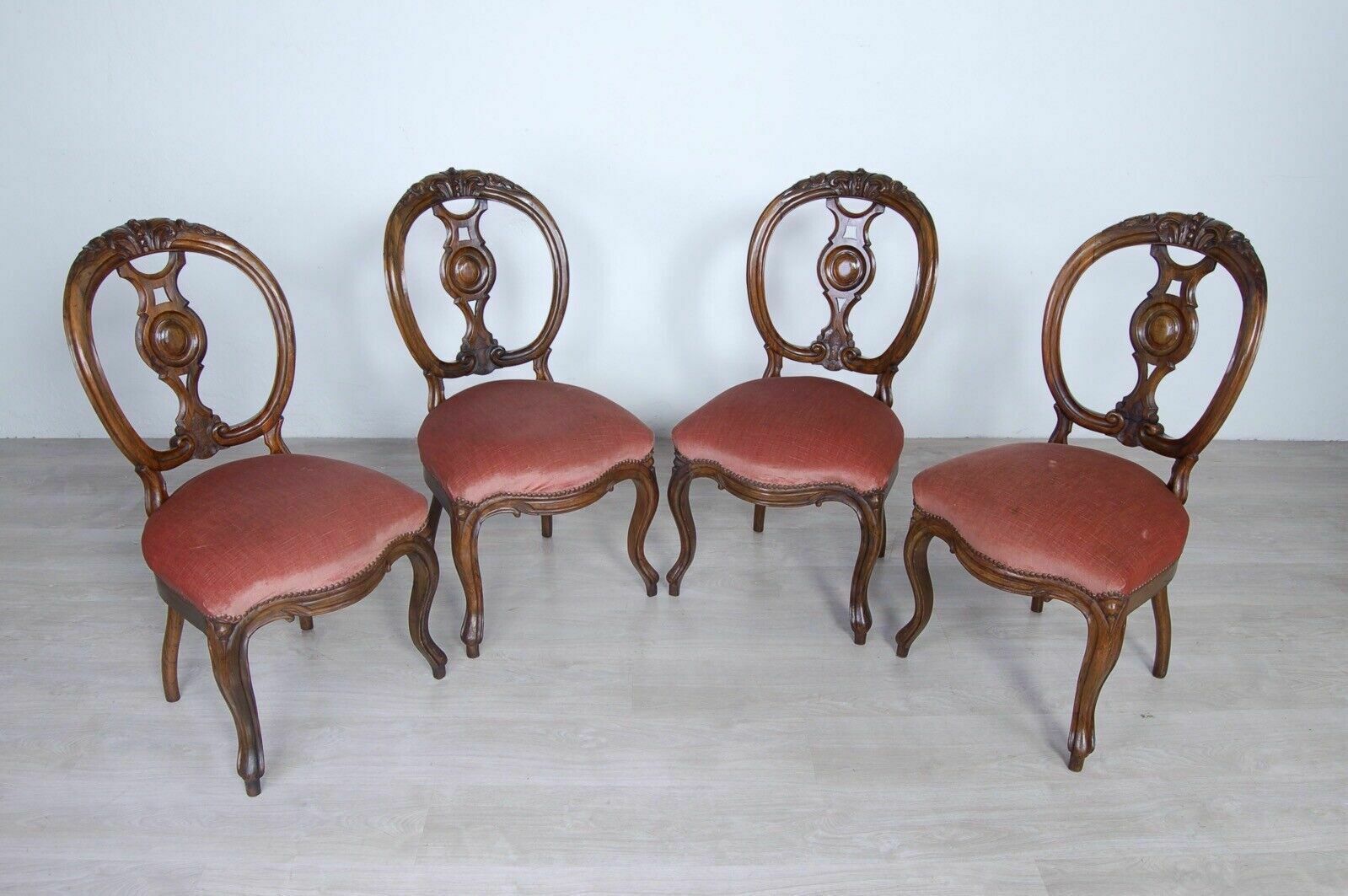 photo for sale Luigi Filippo Chairs End 800 4 Seats Walnut Wood Velvet Seat And Chair Cover