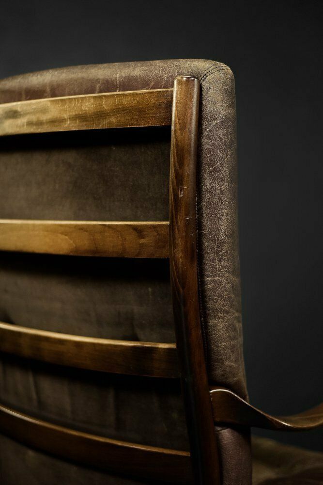 Mid Century Danish Modern Beech & Brown Leather High Armchair From Farstrup Møbler, 1970s photo buy