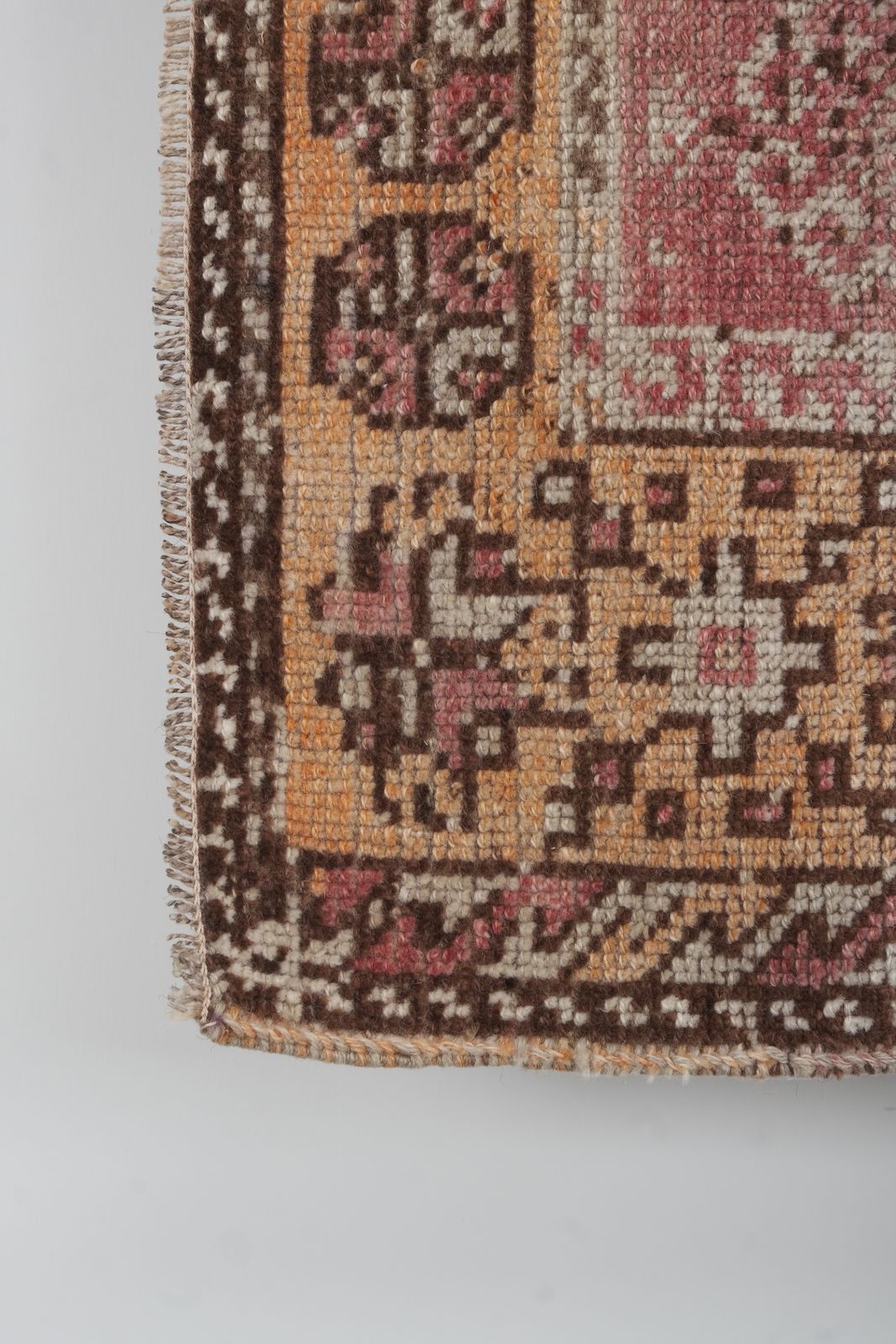 Distressed Turkish Wool Pink Runner Rug With Southwestern Style 4'9" X 10'12" photo 1000.0