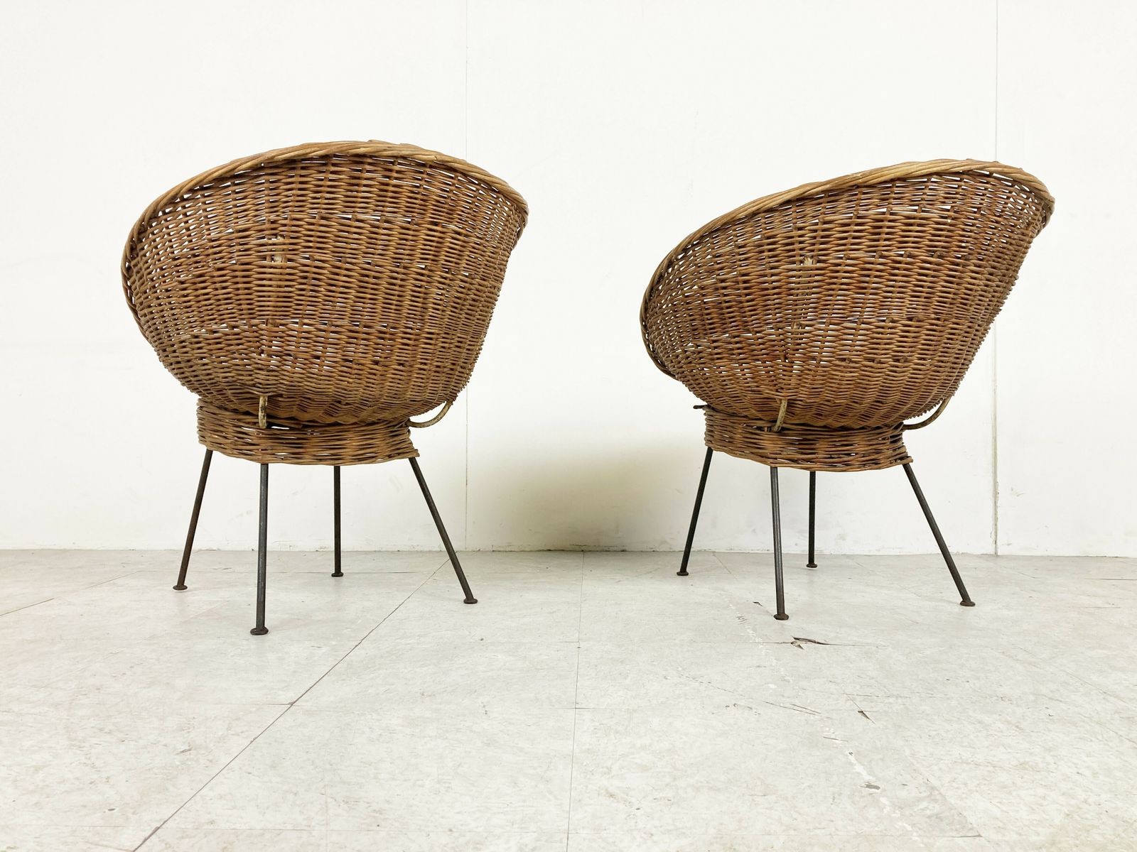 Vintage Italian Wicker Lounge Chairs, Set Of 2   1960s photo Furniture