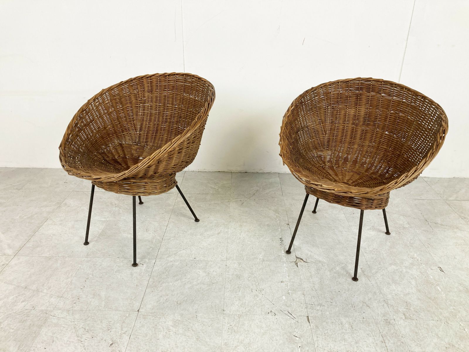 Vintage Italian Wicker Lounge Chairs, Set Of 2   1960s photo 695.0