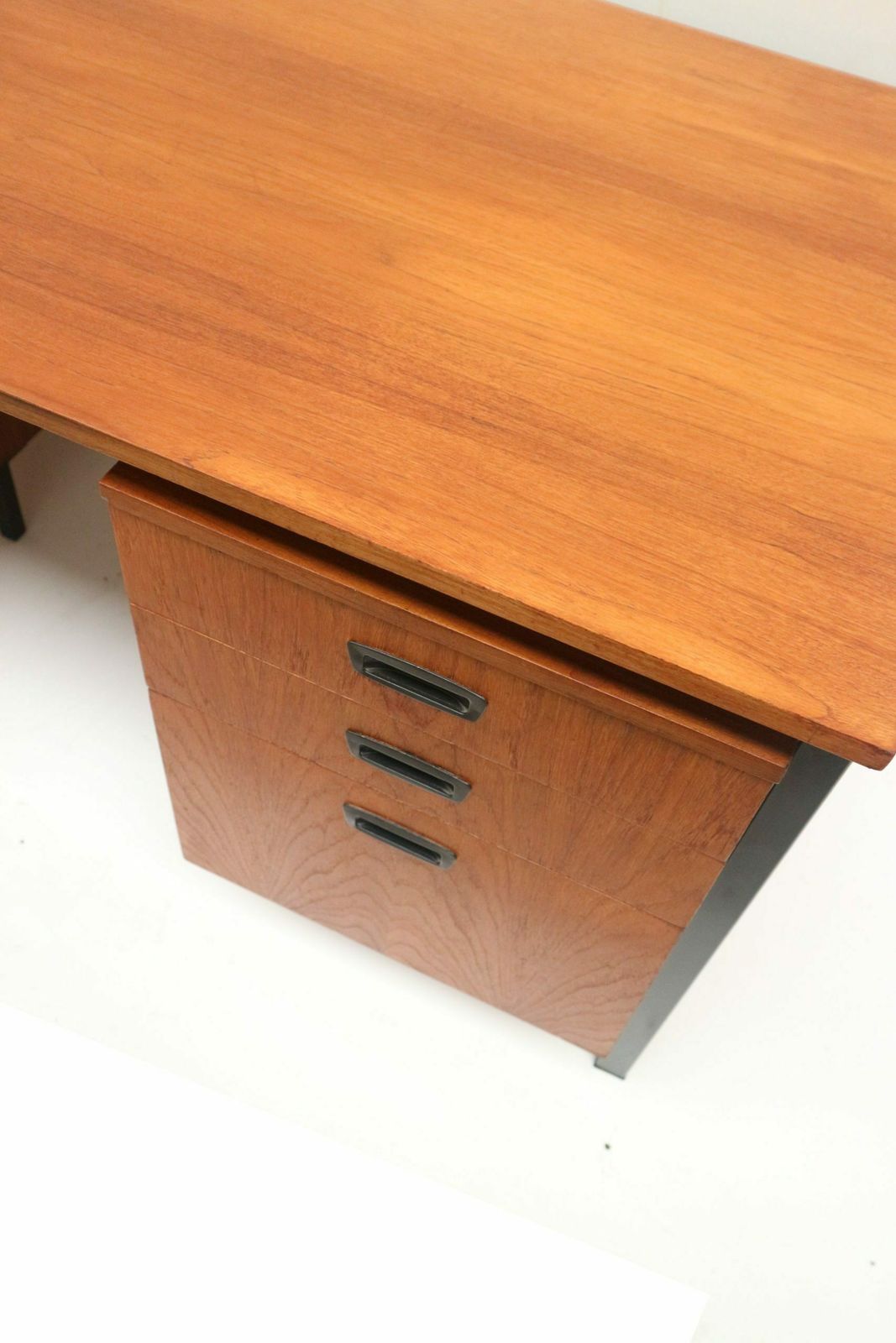 Large Vintage Desk With Drawers And Door On Metal Base Made In The 60s photo for sale