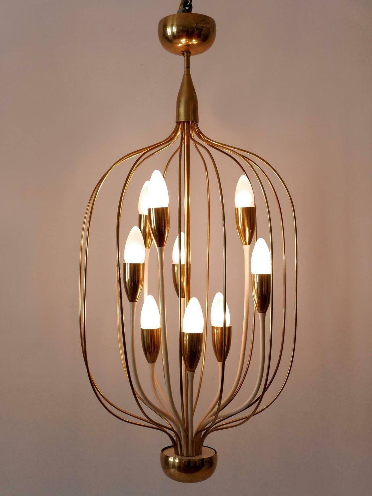 Exceptional Mid Century Modern Nine Flamed Chandelier Or Pendant Lamp 1950s
