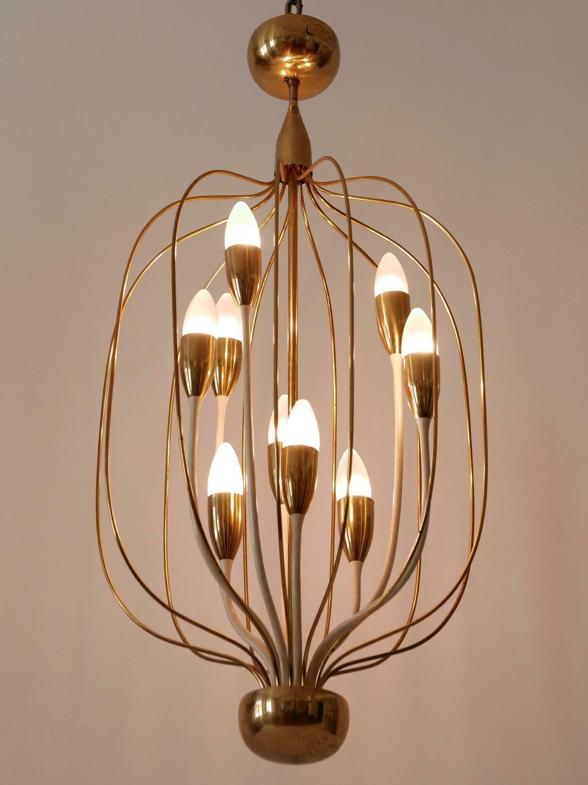 photo furniture Exceptional Mid Century Modern Nine Flamed Chandelier Or Pendant Lamp 1950s