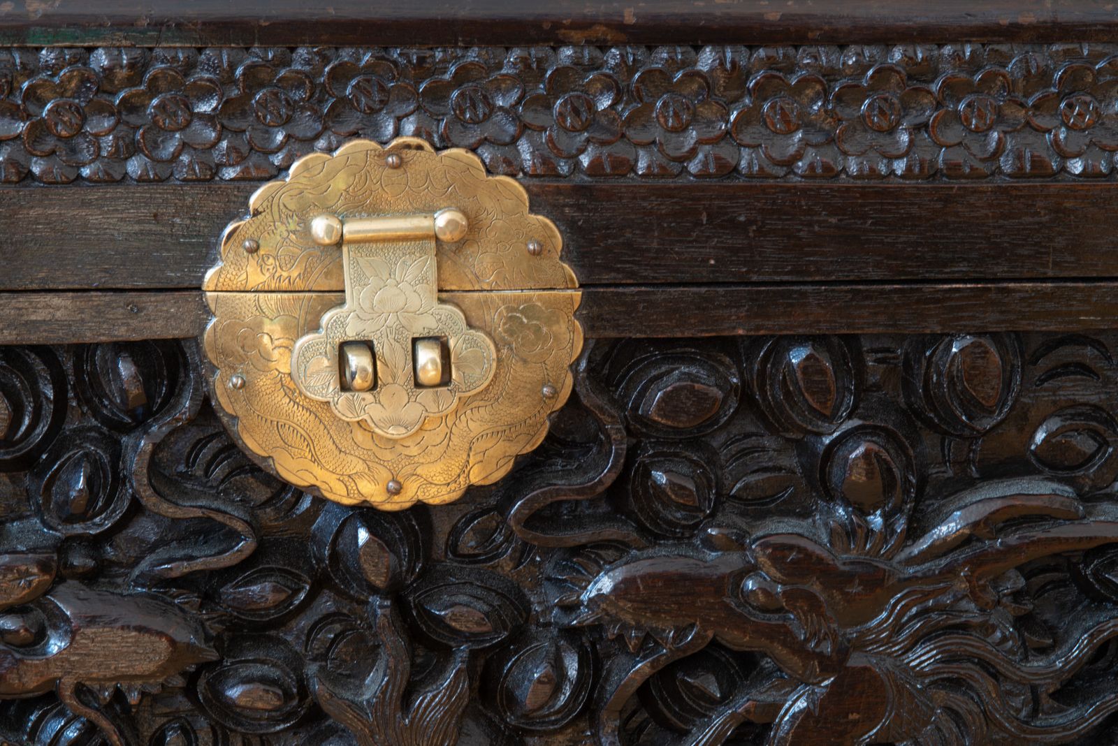 Fine Chinese Deep Carved Antique Chest photo for sale