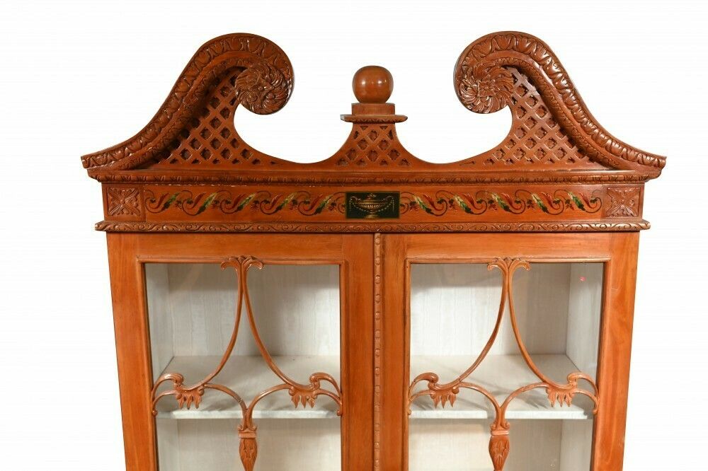 Pair Antique Display Cabinets  Chippendale Glass Fronted Bookcases Satinwood photo vintage