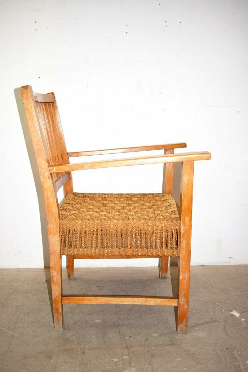 Italian Wood & Cord Lounge Chairs, 1940s, Set Of 2 photo vinterior
