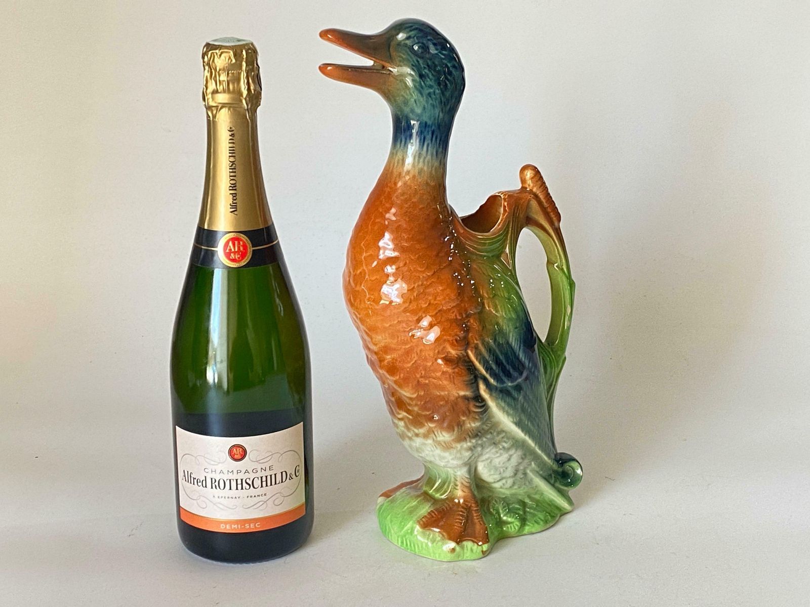 Majolica Duck Mallard Pitcher Keller And Guerin Saint Clement, Circa 1900 France photo Home Decor