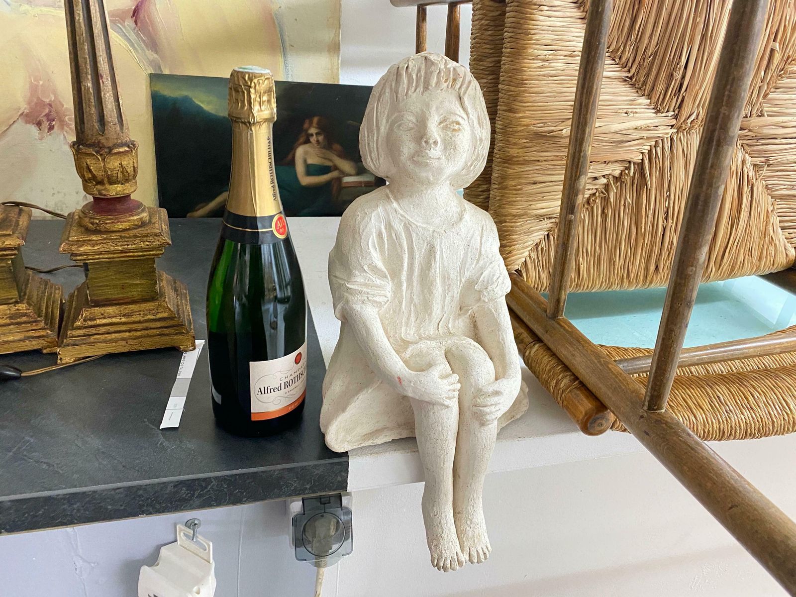 photo vinterior Plaster Sculpture Art Deco Period Sitting Woman France, Circa 1930