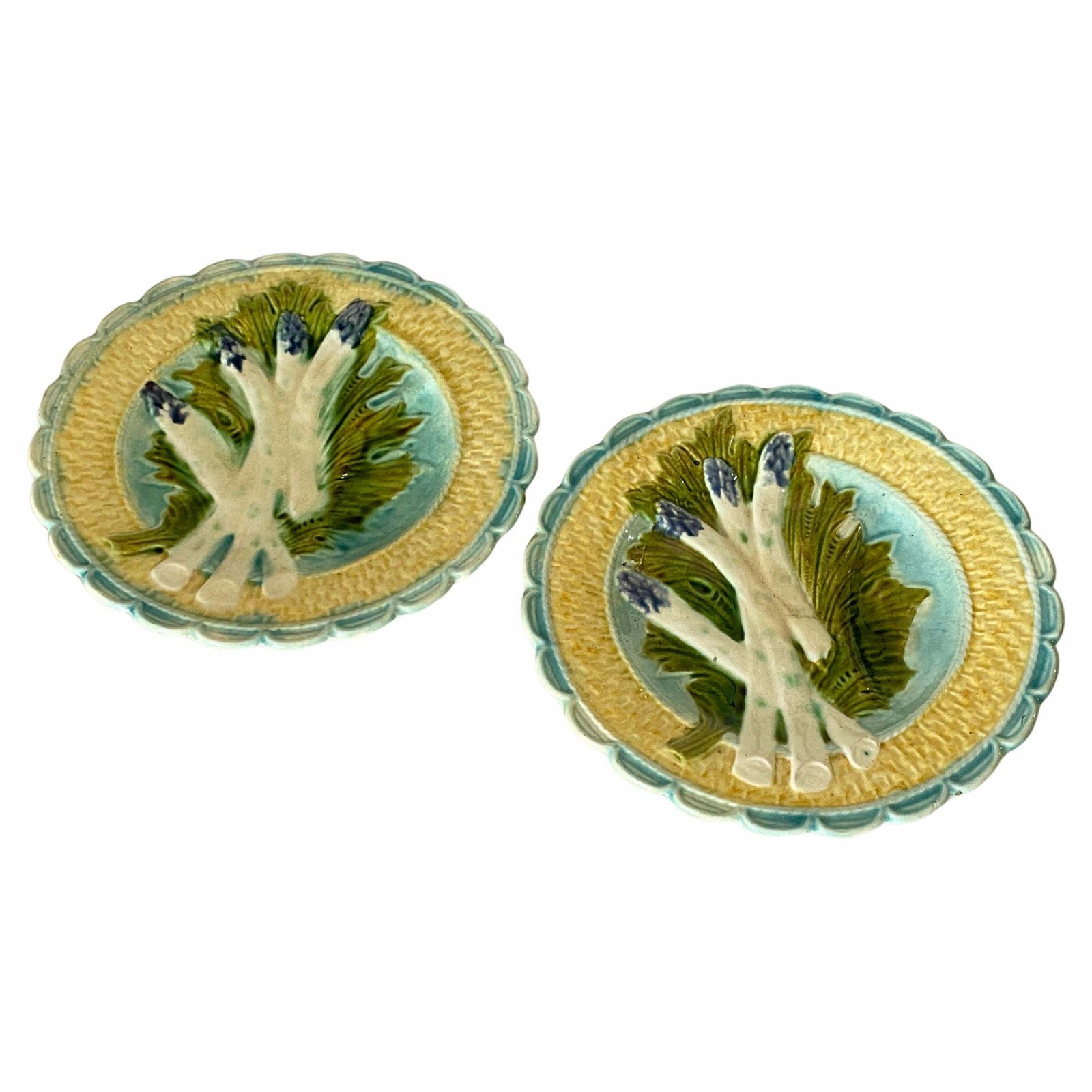 Majolica Asparagus Plate Salins, Circa 1880 Set Of 2