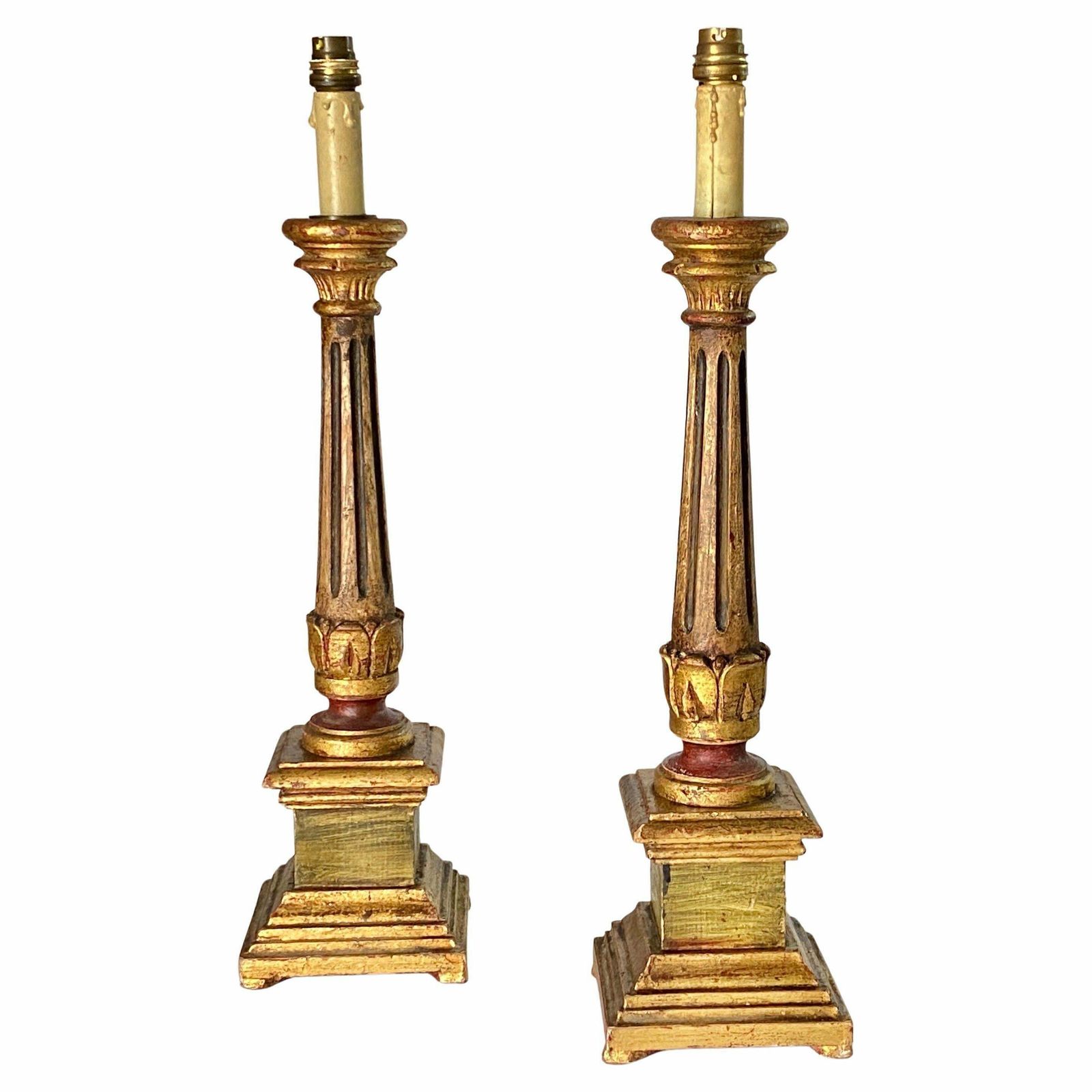 Italian Pair Of Gilt Wood Table Lamps,Italy Early 20th Century