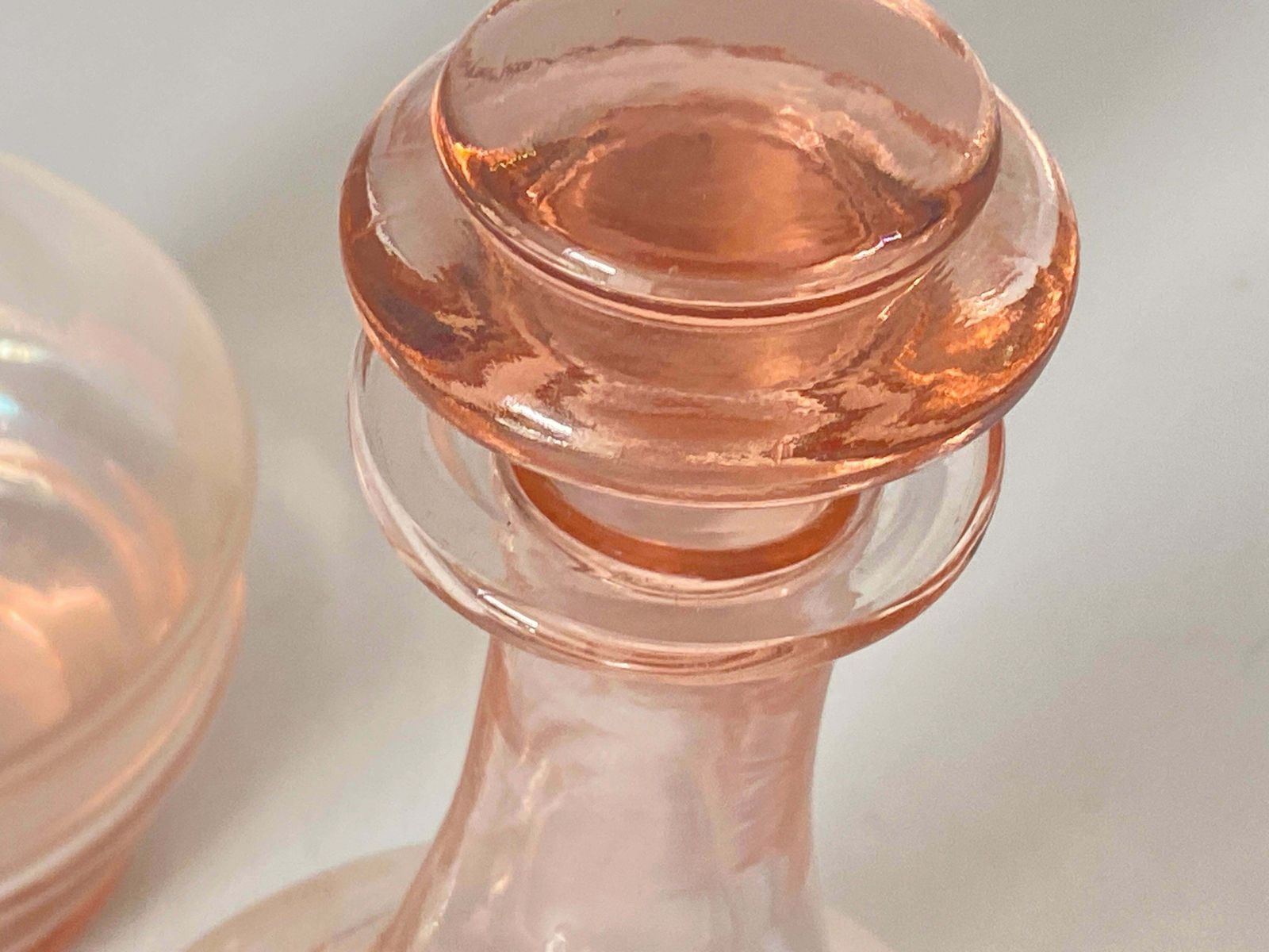 Decorative Vintage Pink Glass Bottles In Glass, France Circa 1940 Set Of 2 photo vinterior