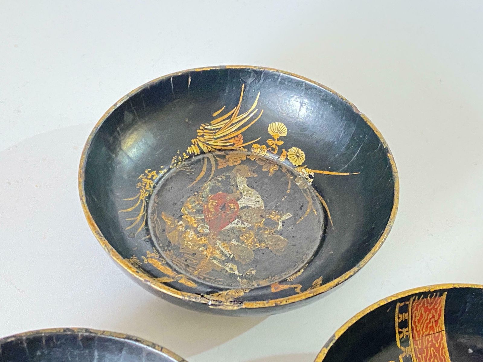 Japanese Laquered Papier Mâché Circular Cups Hand Painted, Circa 1910 Set Of 3 photo 274.0