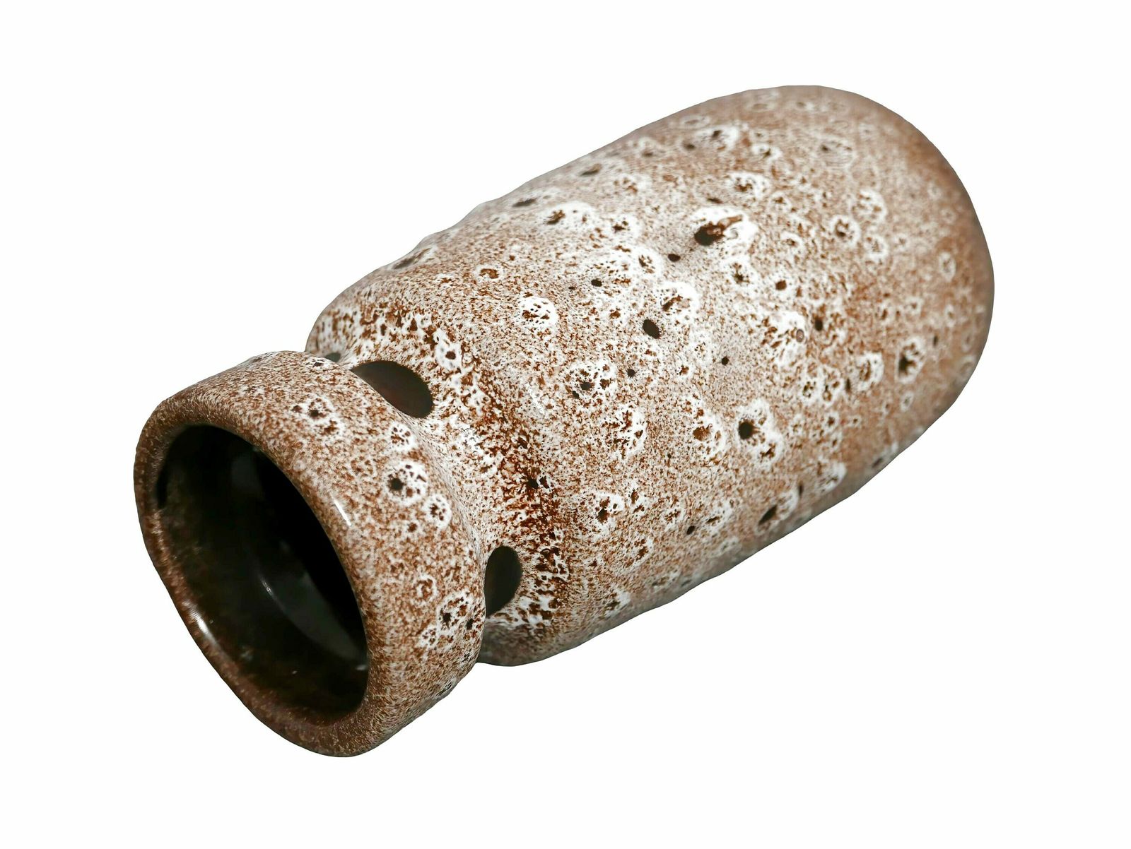 West German Fat Lava Vase, Brown And White, 1970’s photo Home Decor