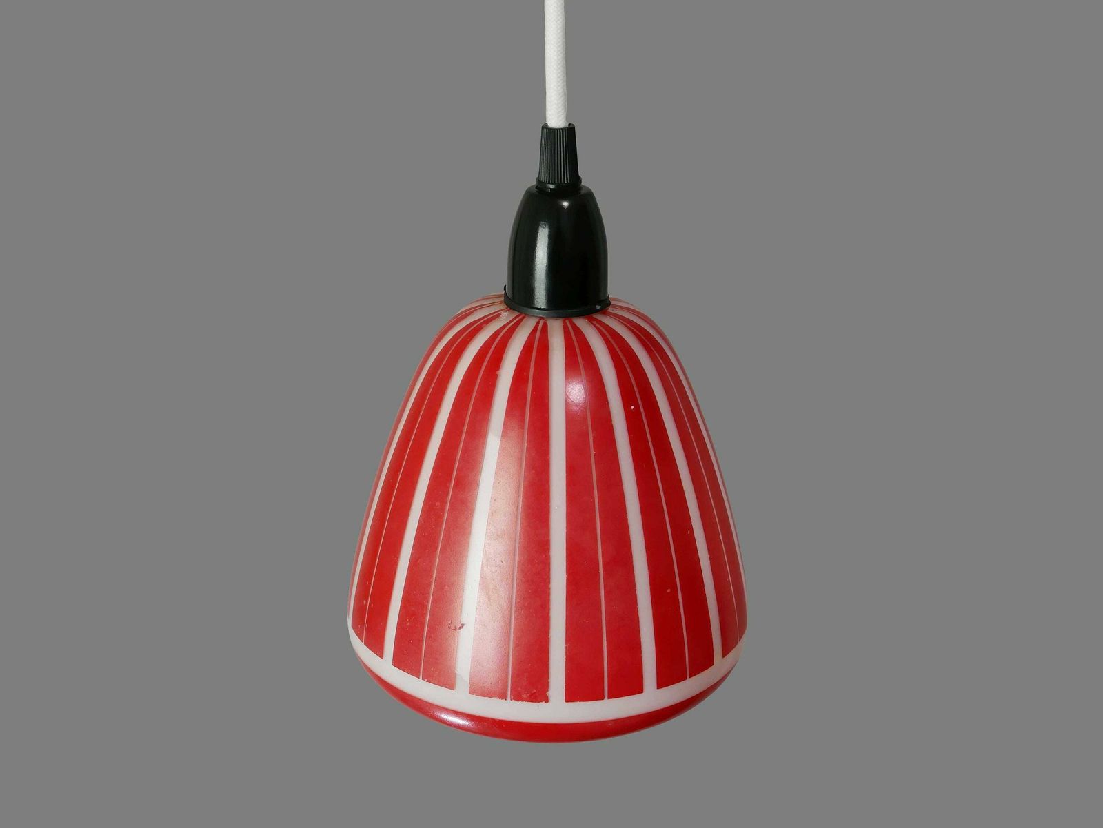 Glass Ceiling Pendant With White & Red Geometric Pattern, 1950s photo for sale