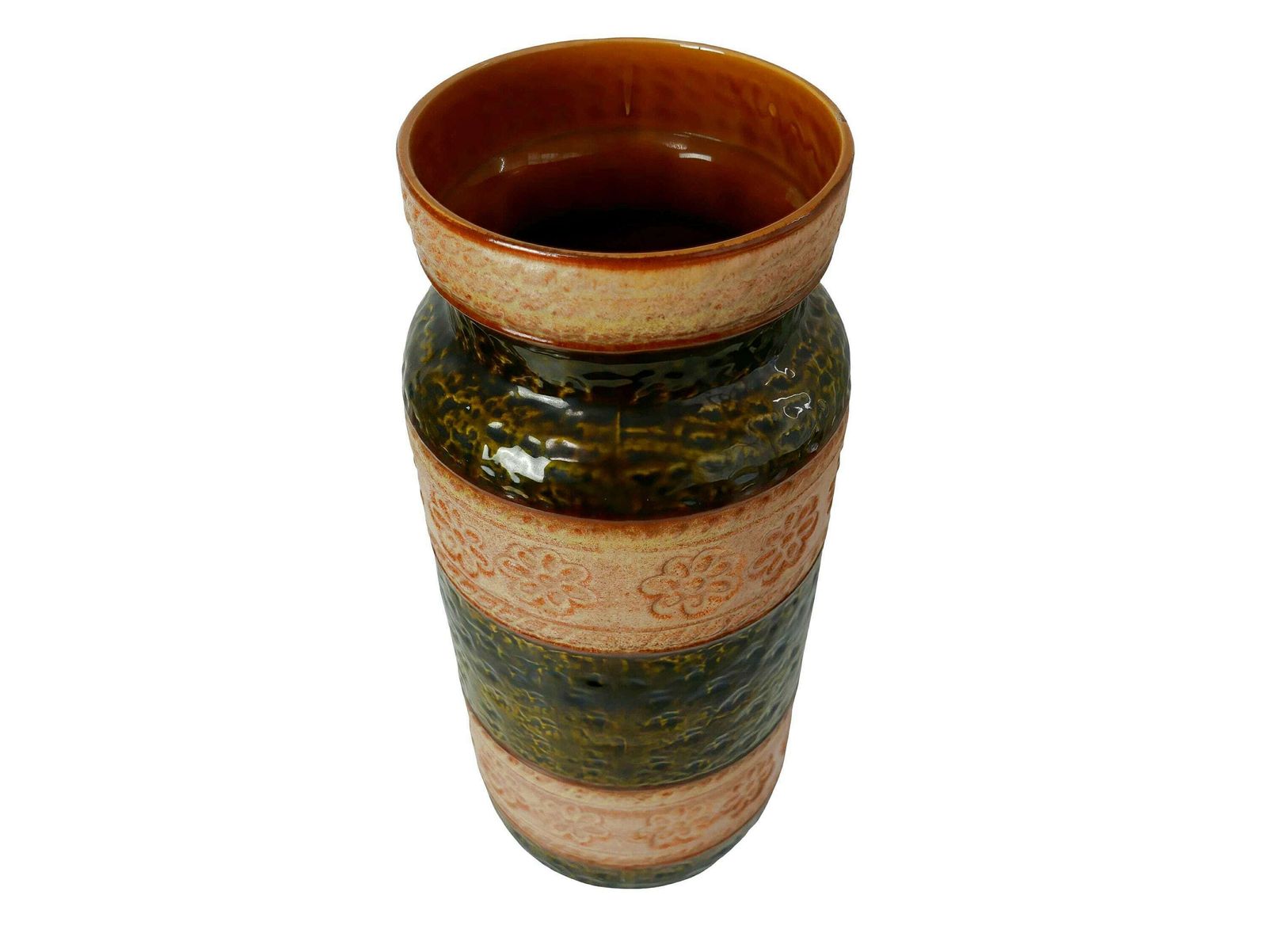 West German Green Ochre With Flower Design Floor Vase, Bay, 1970’s photo 65.0