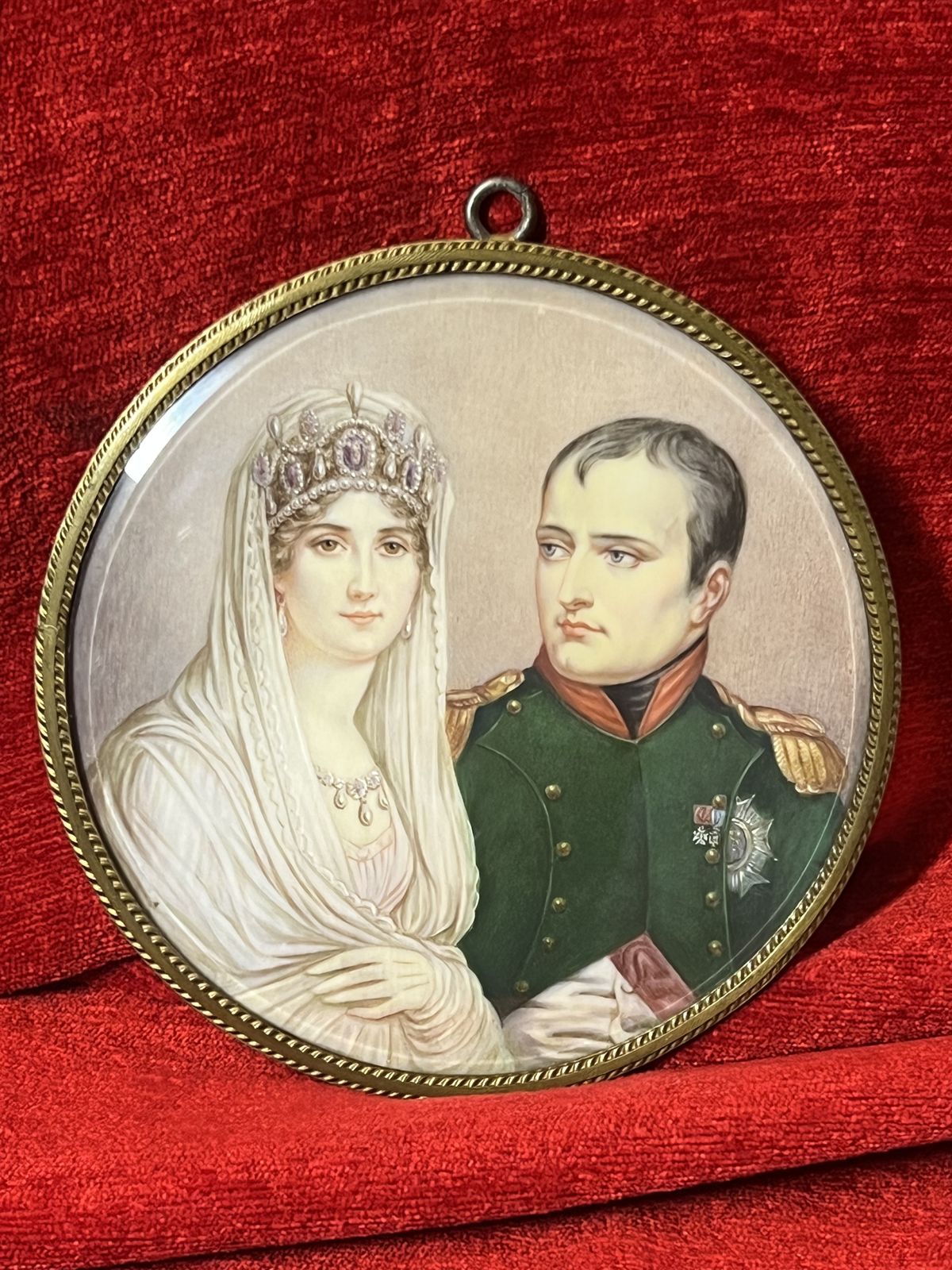 Exquisite Historic Work Of Art Circa 1860 Ivory Miniature Portrait Of Emperor Napoleon And Wife Josephine photo vintage