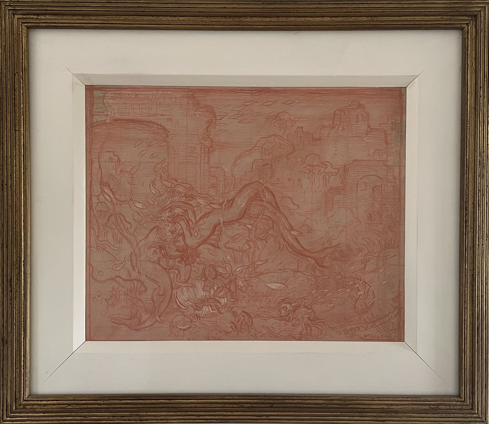 William Shackleton Symbolist Oil On Paper Of The Embrace Of The Mermaids