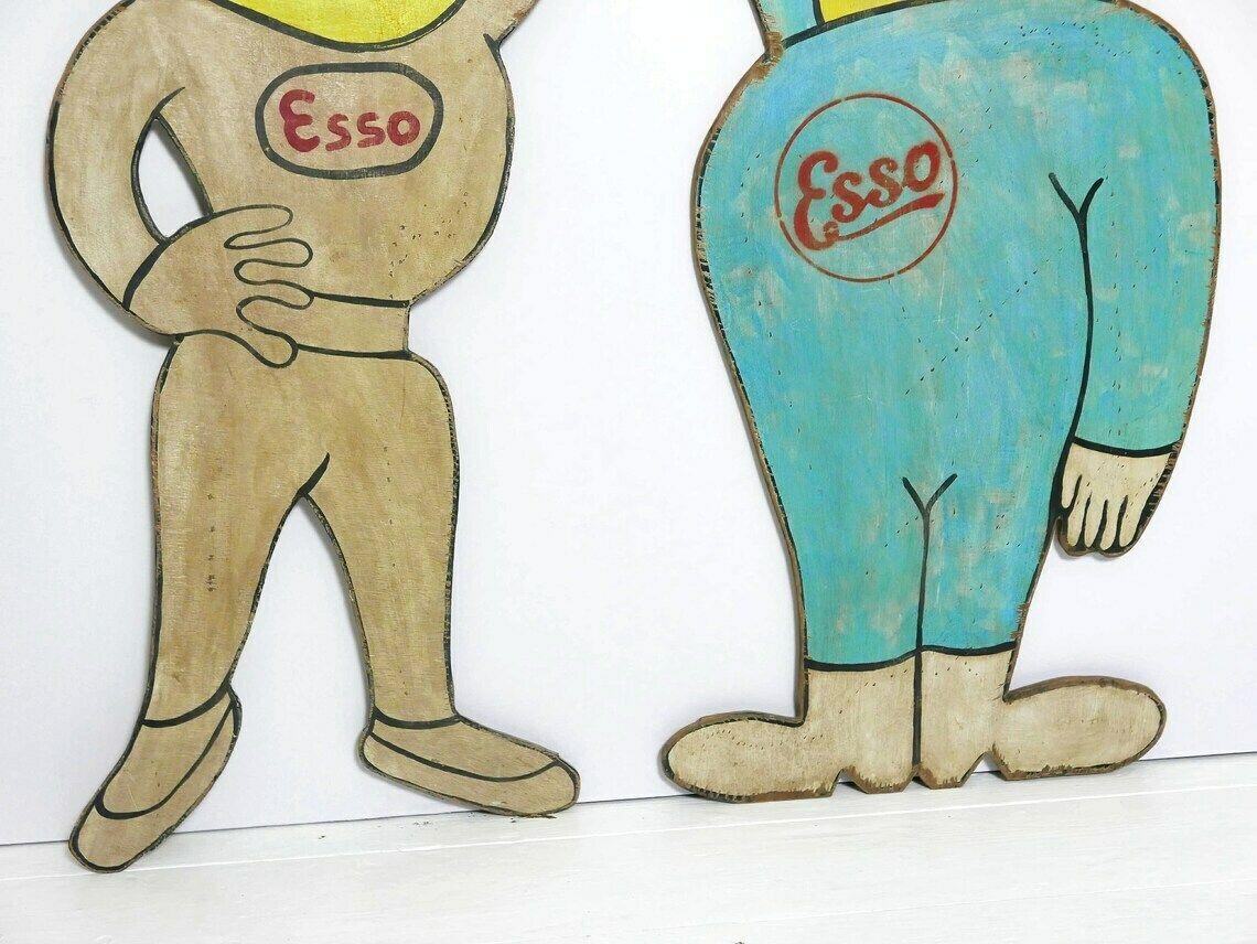 Vintage Pair Of Large Wooden Hand Painted Esso Characters, 1960s photo 375.0