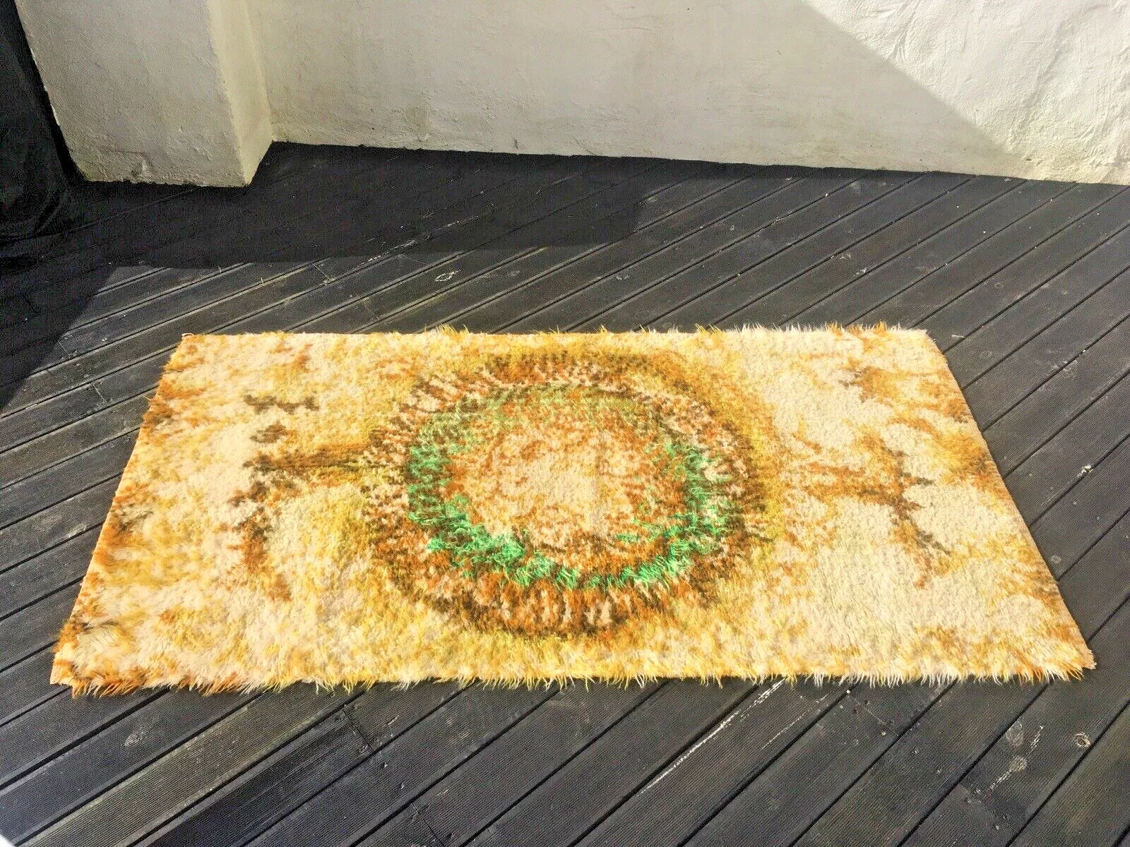 Mid Century Scandi 60's Psychadelic Shag Wool Rug Wall Hanging Rya Vintage Retro