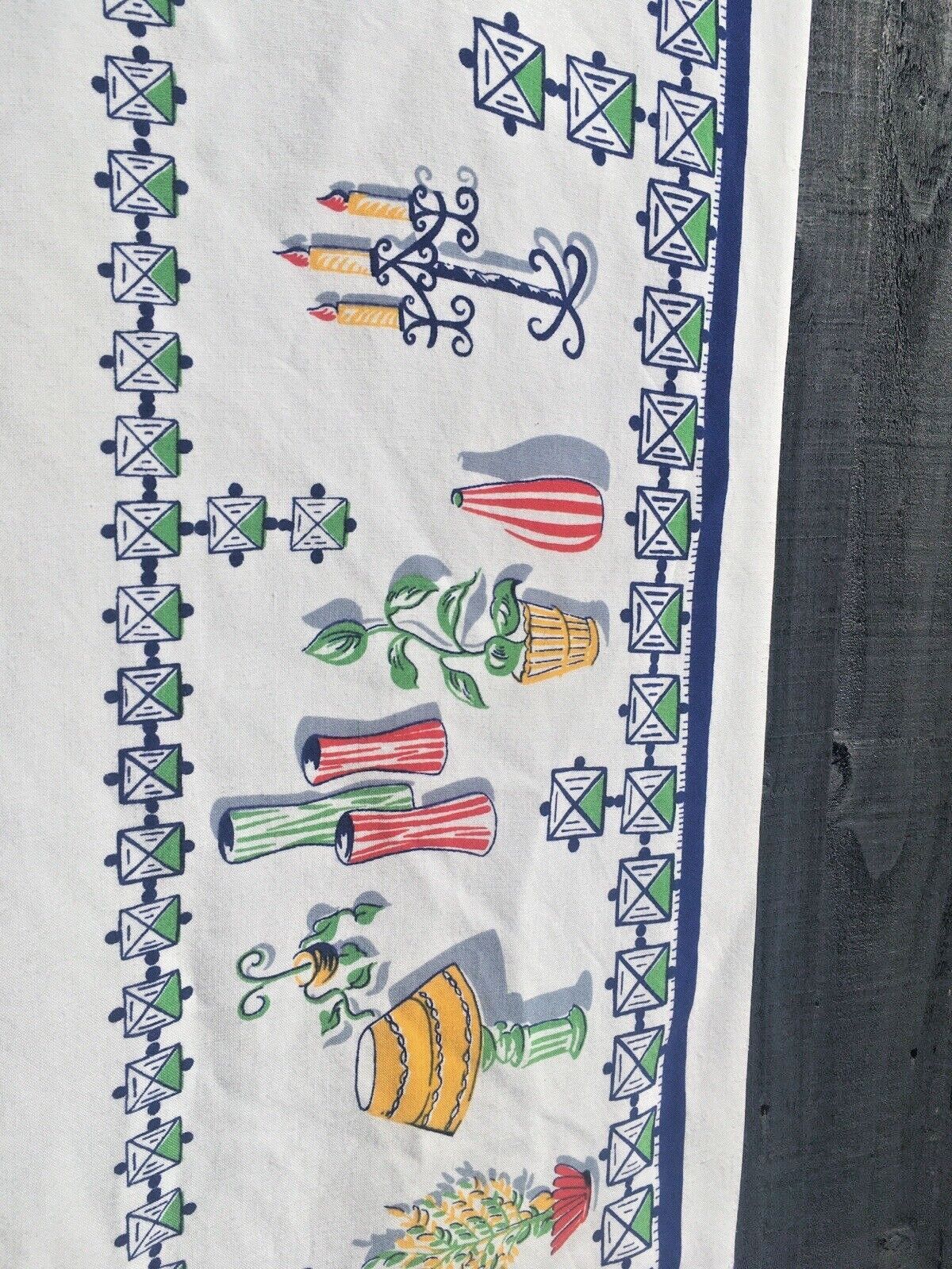 Mid Century Modern 50's Furnishings Square Colourful Table Cloth Vintage Retro photo buy