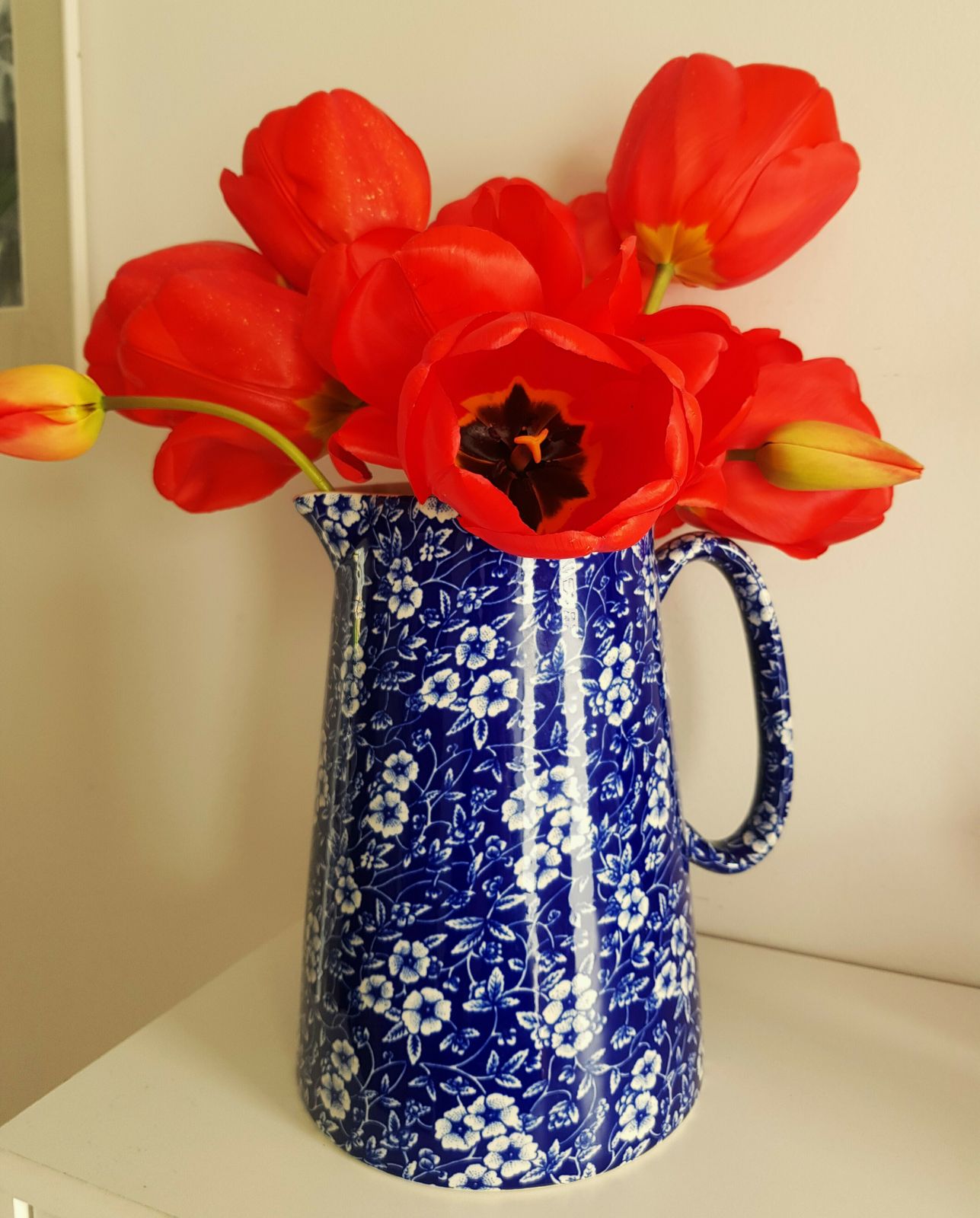 Large Heron Cross Pottery Jug Vase In Blue Calico photo furniture