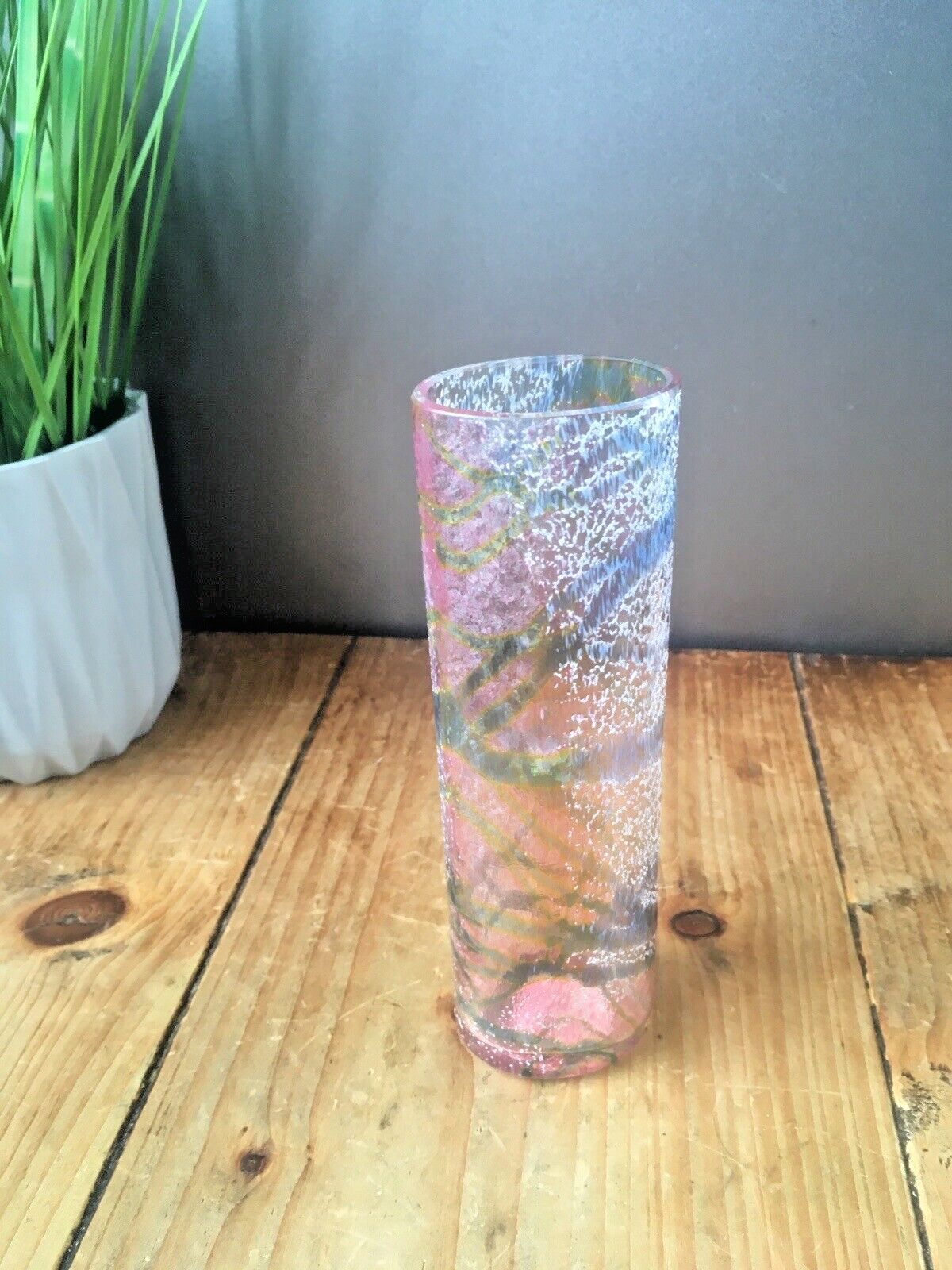 Beautiful Okra Coral Speckled Abstract Web Studio Glass Bud Vase Richard Golding photo for sale