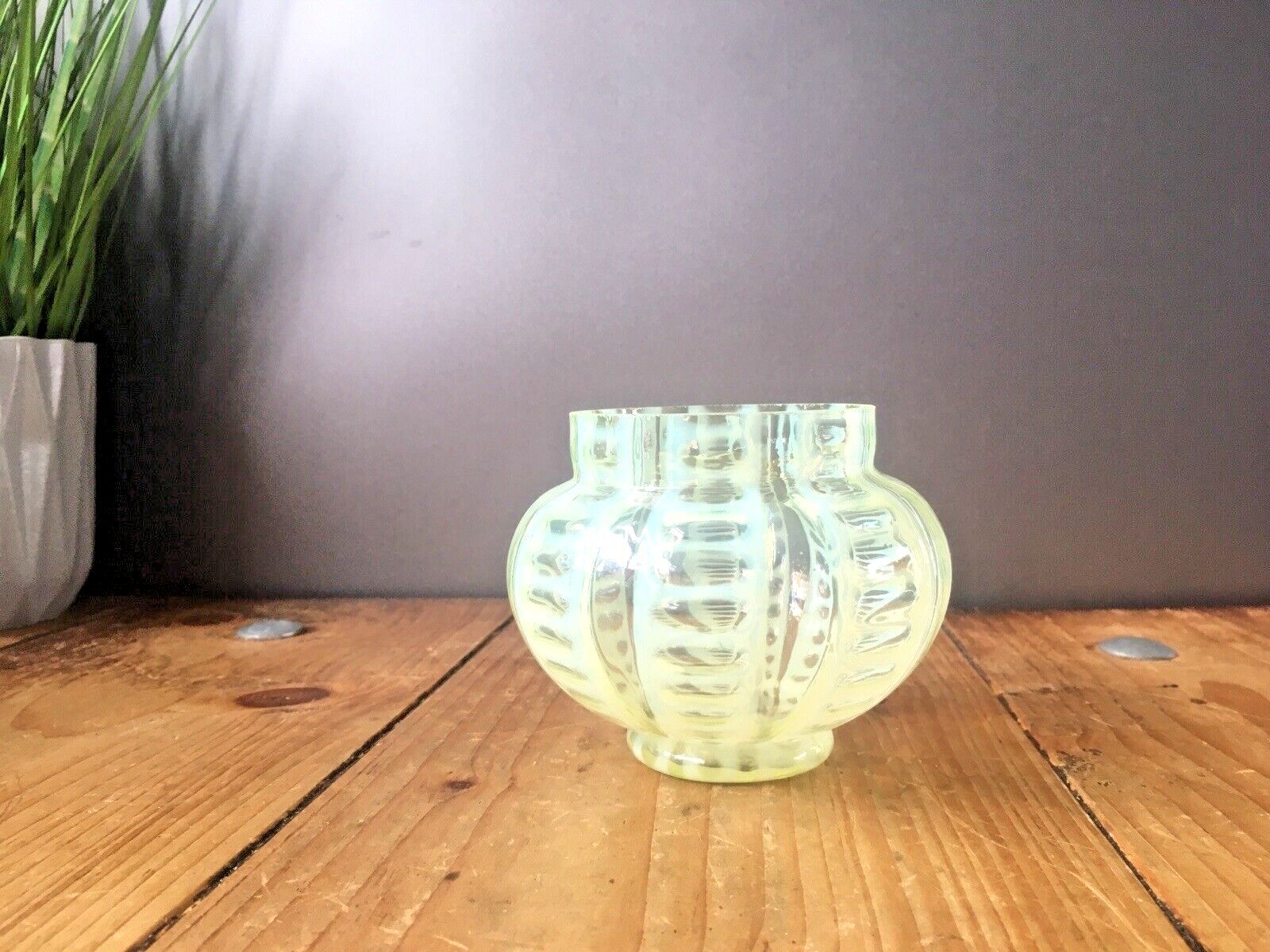 Antique Vaseline Glass Opalescent Uranium Posy Flower Frog Vase Sugar Bowl ? photo for sale