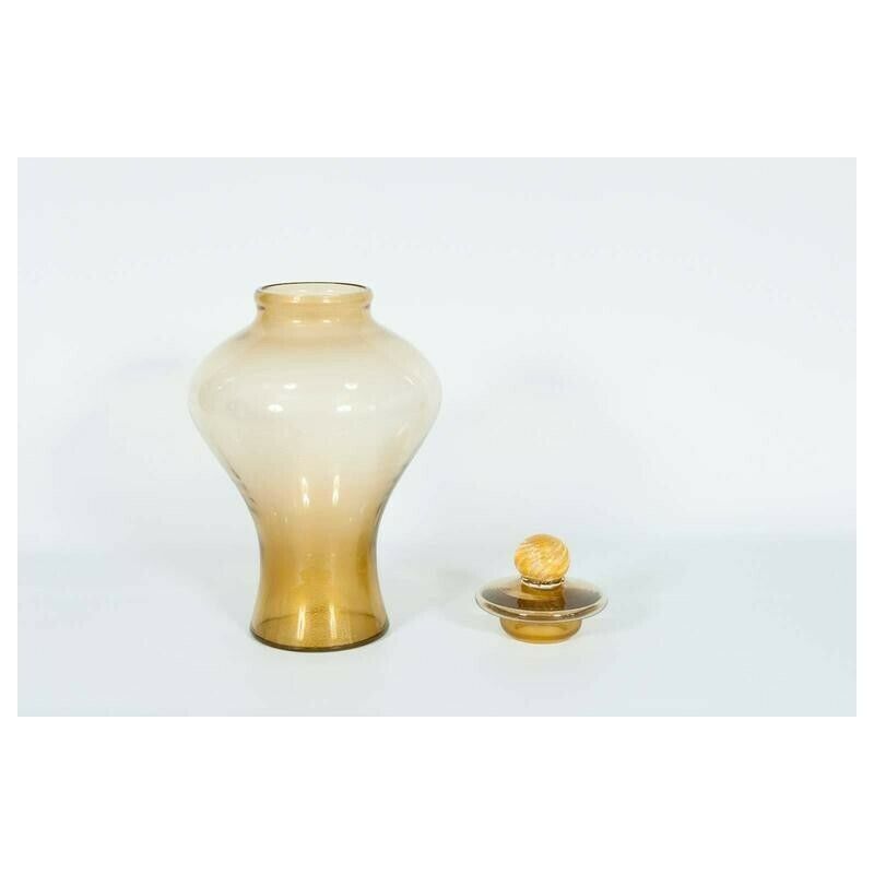 Pair Of Italian Vases In Transparent Murano Glass And 24 Karat Gold photo for sale