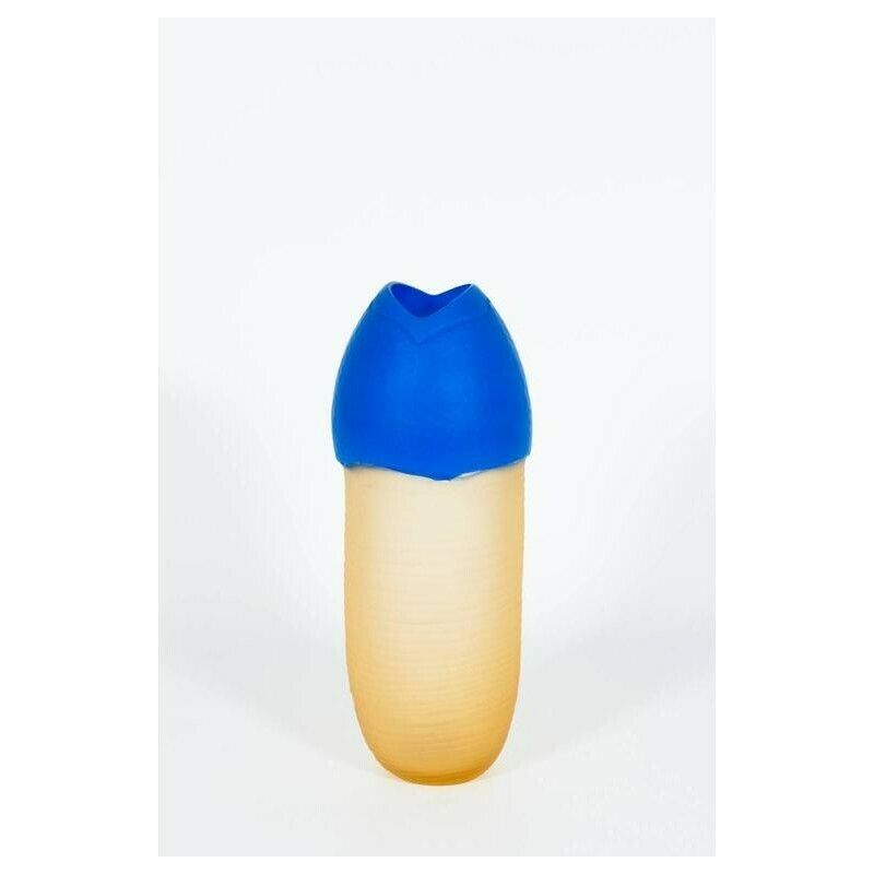 Italian Erotic Sculpture In Blown Murano Glass Light Amber & Blue 1990s photo for sale