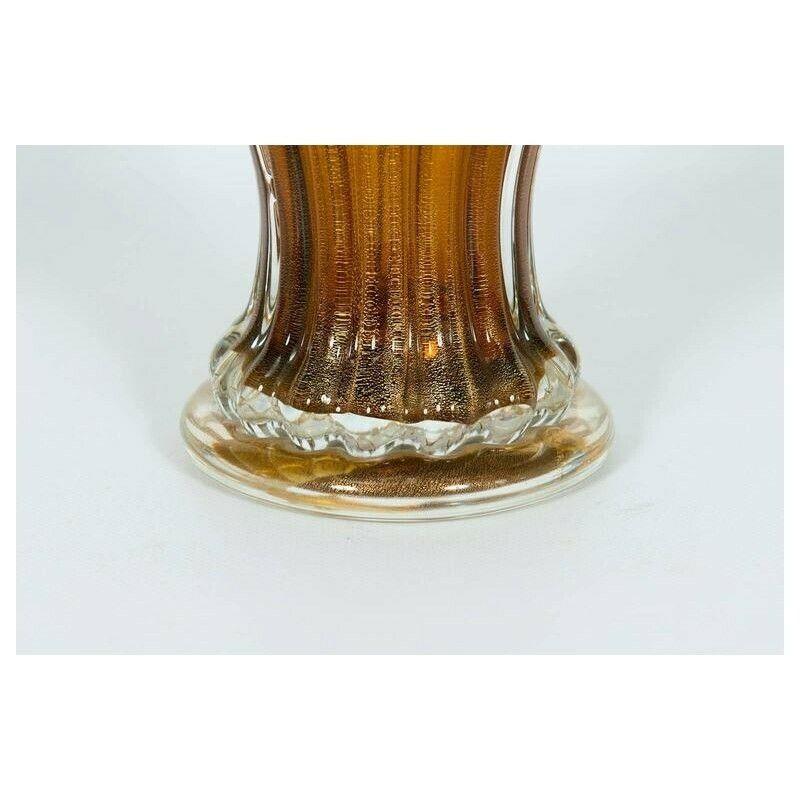 Pair Of Italian Vases In Murano Glass Amber And Gold 1990s photo for sale