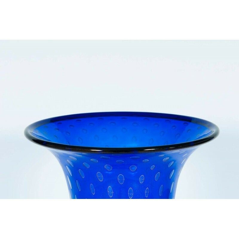 Giant Glass Vase In Murano Glass Blue Color And Gold Finishes Italy 1950s photo buy