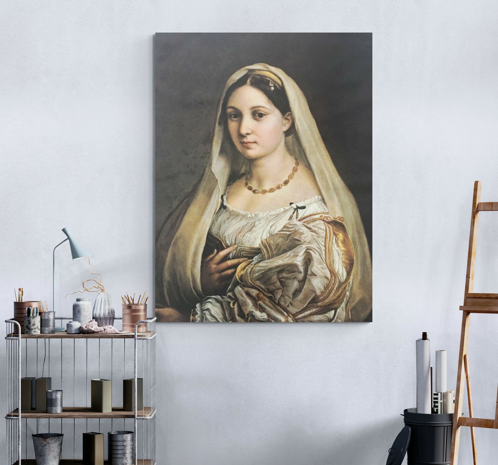 Extra Large Antique Oil Painting Lady In Waiting Canvas Mix  Print, Picture, Wall Art
