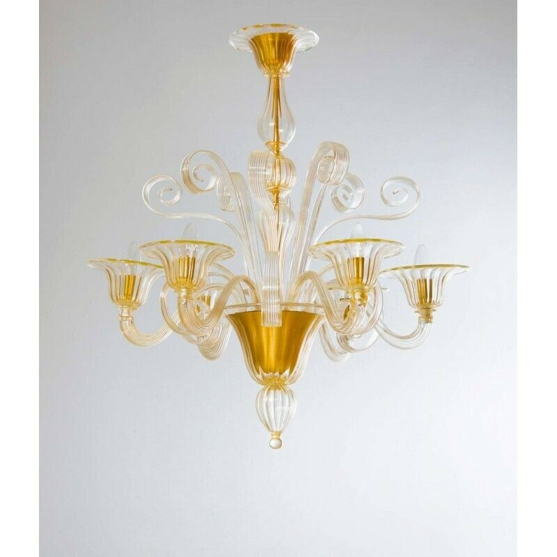 Italian Venetian Chandelier In Blown Murano Glass, Gold Pastorals, 1990s photo furniture