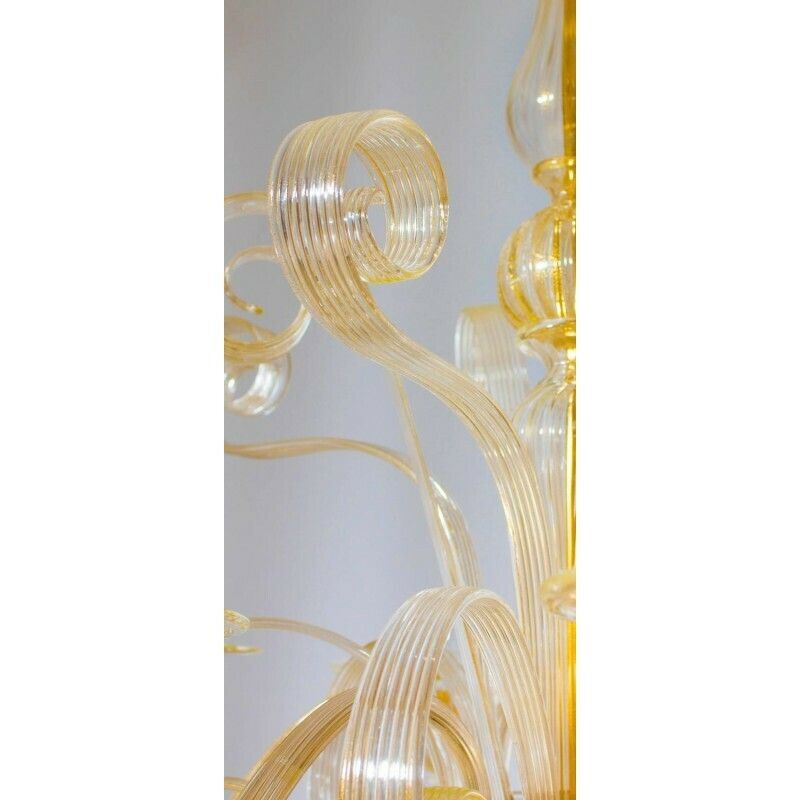 Italian Venetian Chandelier In Blown Murano Glass, Gold Pastorals, 1990s photo 4865.0