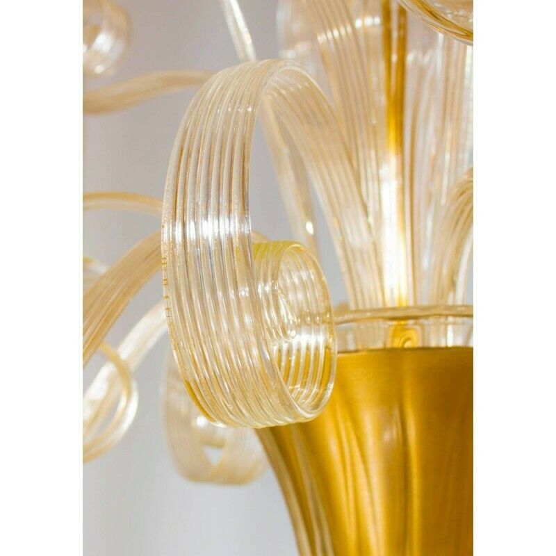 Italian Venetian Chandelier In Blown Murano Glass, Gold Pastorals, 1990s photo vinterior