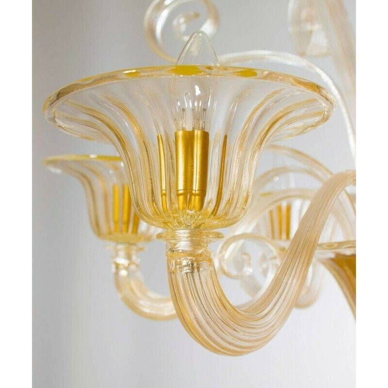 Italian Venetian Chandelier In Blown Murano Glass, Gold Pastorals, 1990s photo buy