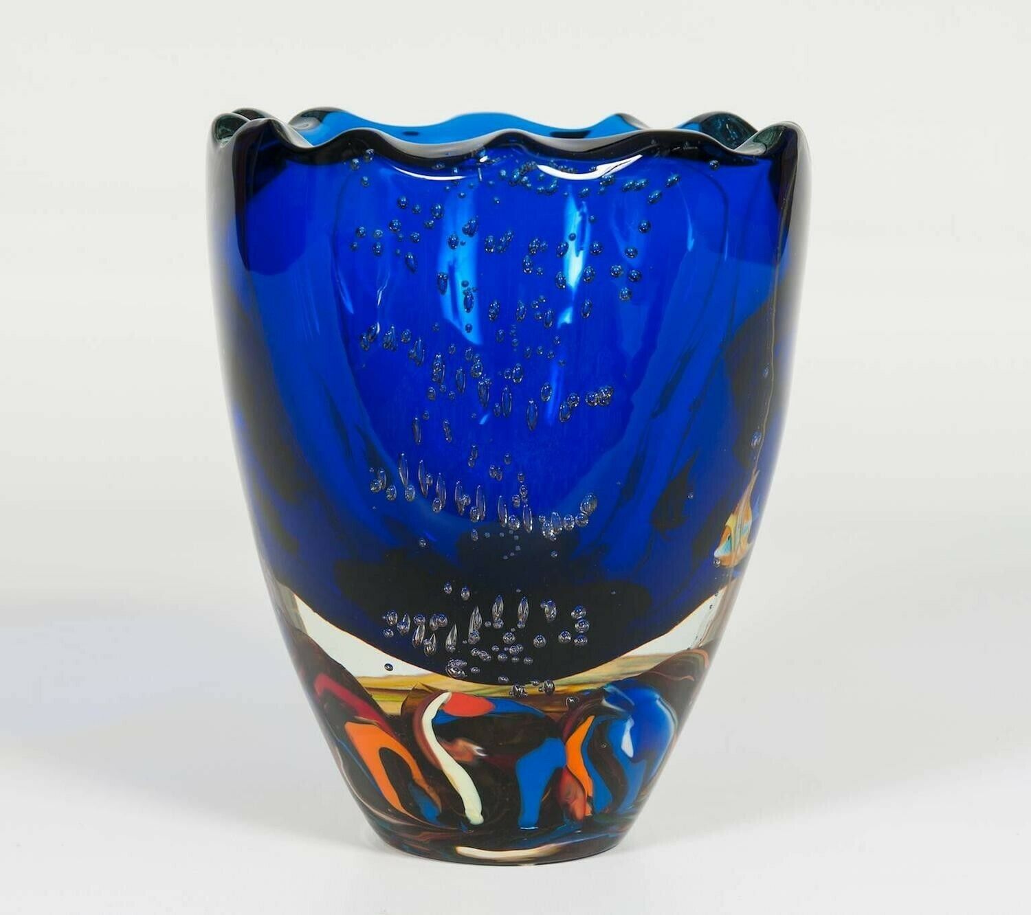 Massive Italian Vase Aquarium With Fishes In Blown Murano Glass 1980s photo for sale