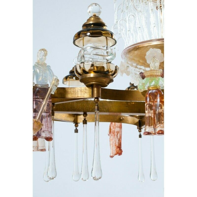 Flush Mount Blown Murano Glass Colorful Statues And Brass 1950s Italy * photo buy