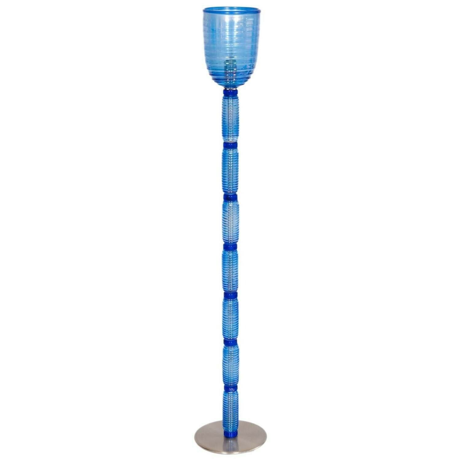 Floor Lamp In Light Blue And Iridescent Color Murano Glass Italy 1990s