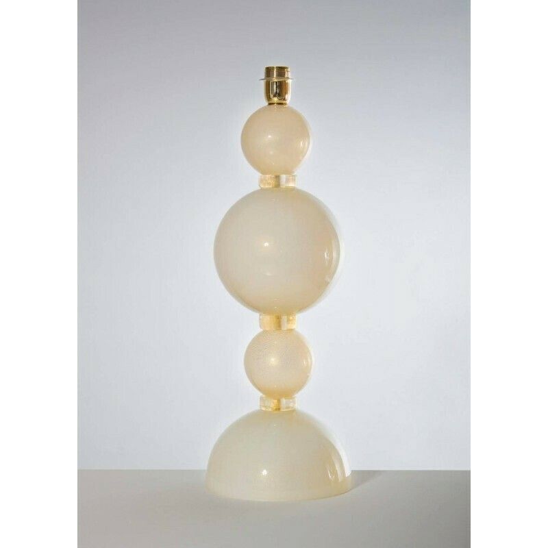 Italian Venetian Pair Of Table Lamps Blown Murano Glass Ivory And Gold, 1970s photo Lighting