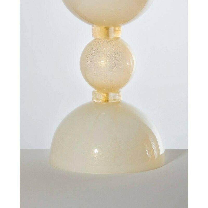 Italian Venetian Pair Of Table Lamps Blown Murano Glass Ivory And Gold, 1970s photo vintage