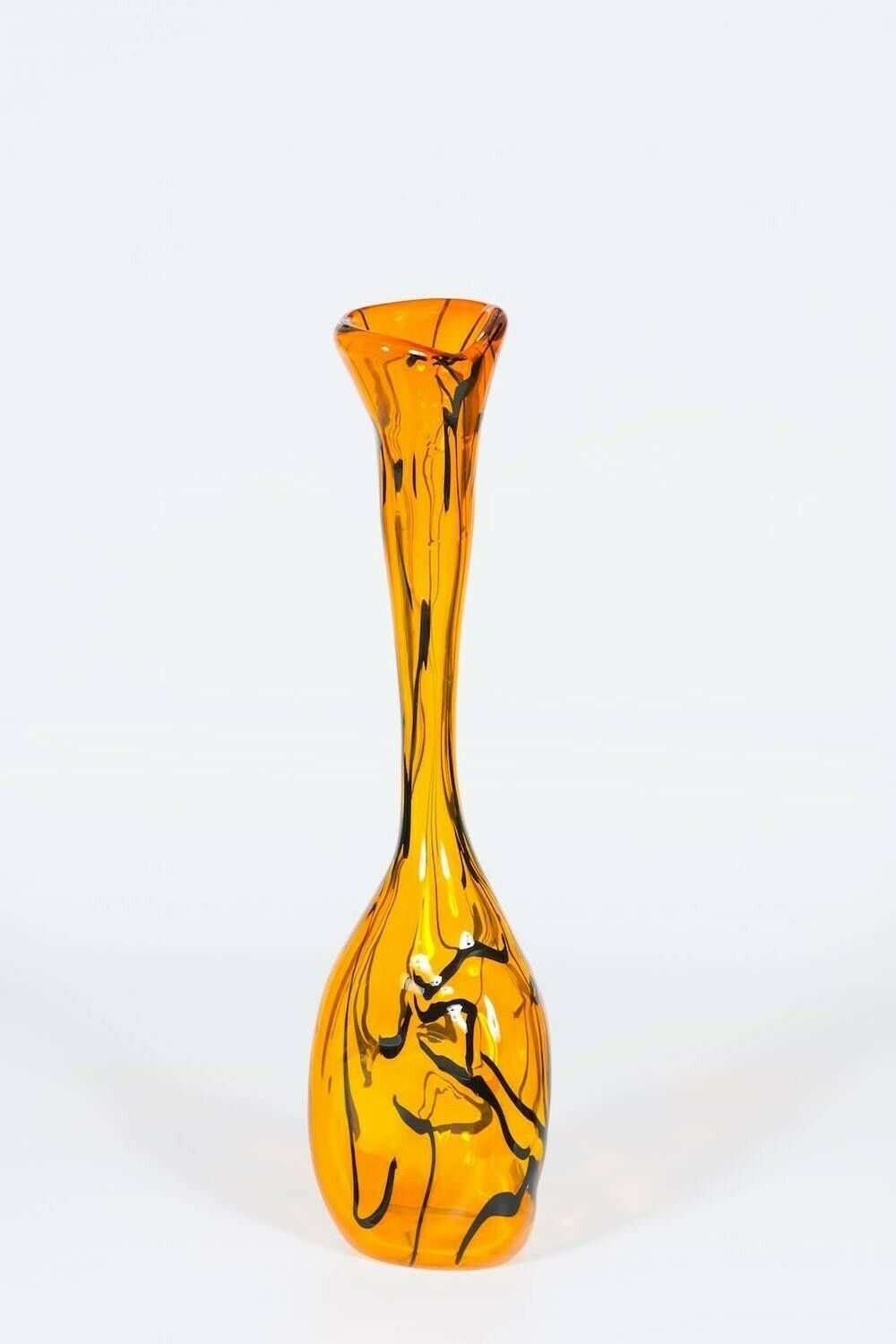 Modern Orange Vase In Blown Murano Glass With Black Stripes, 1990s Italy photo for sale