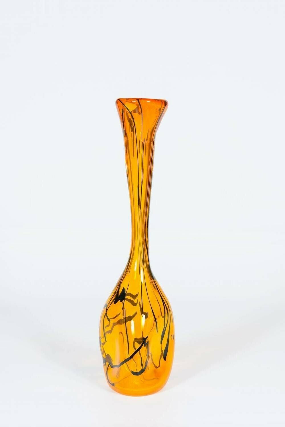 Modern Orange Vase In Blown Murano Glass With Black Stripes, 1990s Italy photo Home Decor