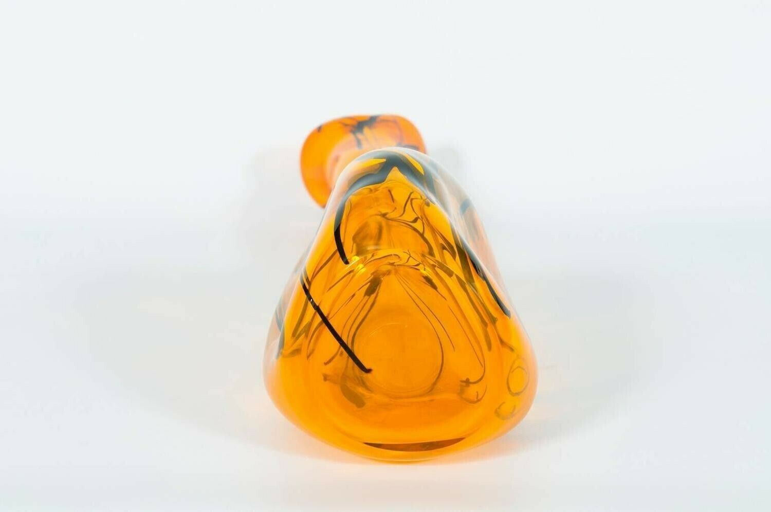 Modern Orange Vase In Blown Murano Glass With Black Stripes, 1990s Italy photo vintage