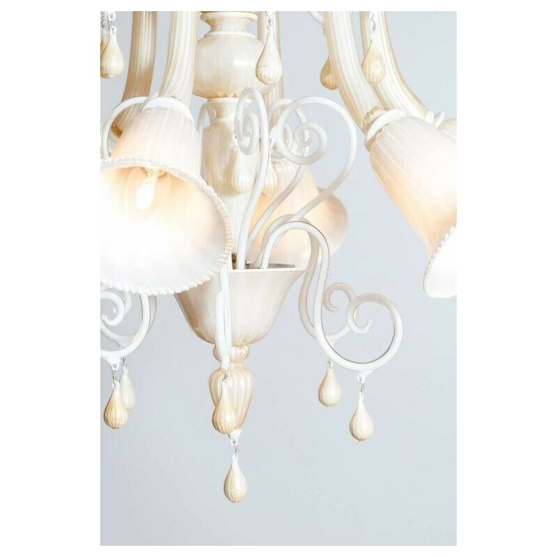 Italian Venetian, Chandelier Blown Murano Glass, Ivory & Gold 24k, Seguso, 1990s photo vinterior